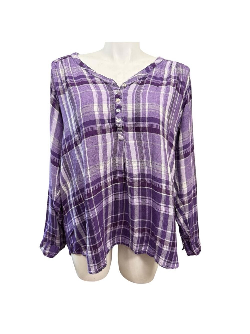 Rebecca Malone Plaid Button-Up Shirt Size 3X Purple
